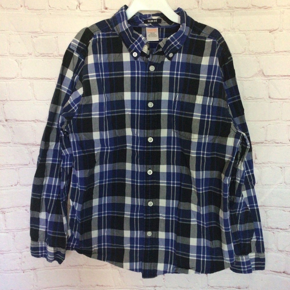 Gymboree Slim Fit Blue Plaid Button Down Shirt - Size Large (10-12)